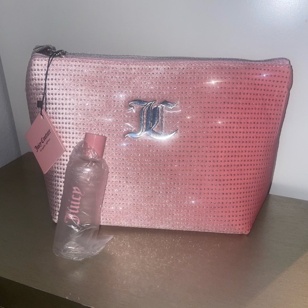Juicy Couture Pink Makeup Cosmetic Bag with Travel Bottle